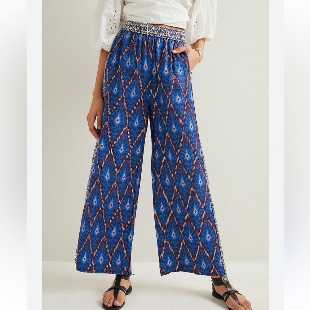 Anthropologie Vale blue Aztec pull-on elastic waist Pants boho lightweight